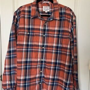Lands' End Orange and Navy Plaid Button-Down Shirt